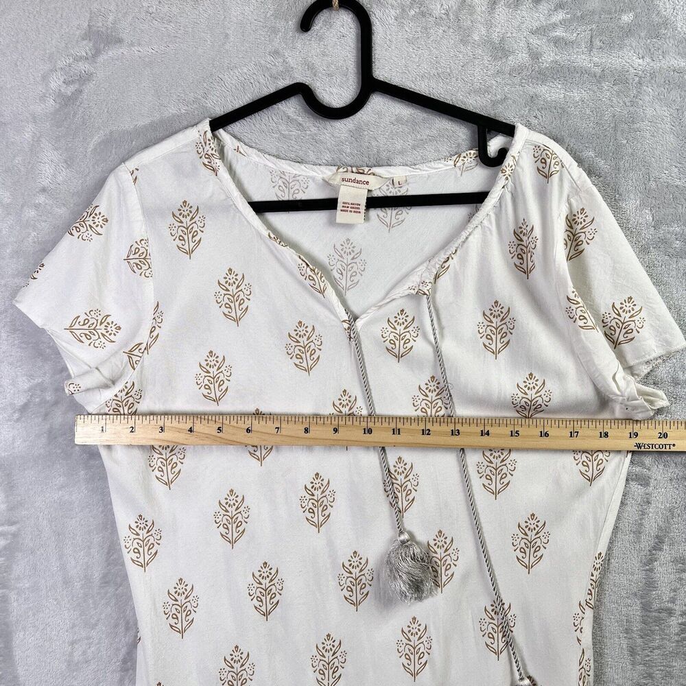 Sundance Maxi Dress Short Sleeve Size Large White Cream Tassel Tiered Boho - Picture 11 of 13